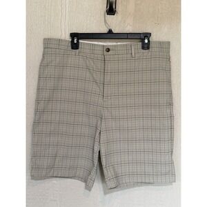 Greg Norman Shorts Men's Sz 38 Golf Slash Pockets Blk, Olive Plaid EUC